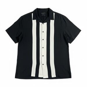 Axist‎ Bowling Shirt Mens Large Black Silk Excellent Striped Camp Collar